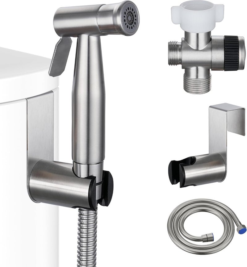 Mbillion Handheld Bidet Sprayer for Toilet Brushed Nickel with Leakproof Hose,Stainless Steel Cloth Diaper Sprayer,Adjustable Water Pressure,Dual Mode Wall/Toilet Mount Jet Spray for Baby Feminine Senior Wash - Image 1